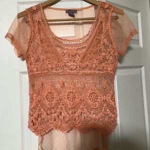 ✨ Peach Embroidered Lacy Blouse ✨